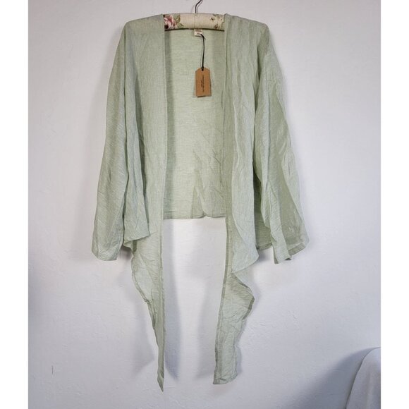 Christian Siriano Light Green Linen Blend Open Tie-Front Cardigan One Size New - Picture 1 of 7